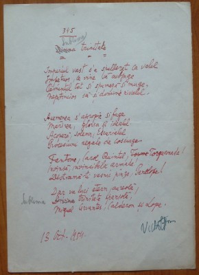 Poezie in manuscris, Victor Eftimiu; Sublima trinitate, 1954 foto