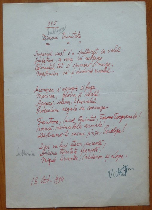 Poezie in manuscris, Victor Eftimiu; Sublima trinitate, 1954