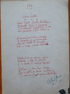 Poezie in manuscris , Victor Eftimiu ; Iubiri inalte , mason , aroman foto
