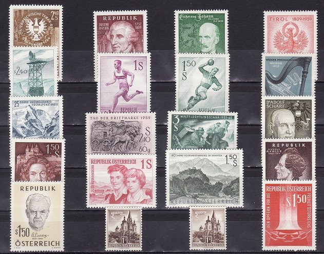 2323 - lot timbre Austria 1959-61, neuzat,perfecta stare.