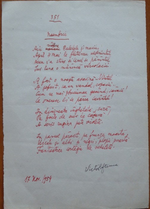 Poezie in manuscris, Victor Eftimiu; Noembrie, 1954