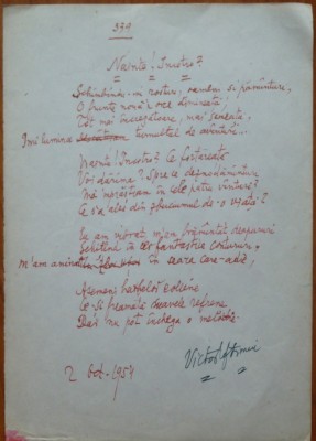 Poezie in manuscris, Victor Eftimiu; Nainte ! Incotro ?, 1954 foto