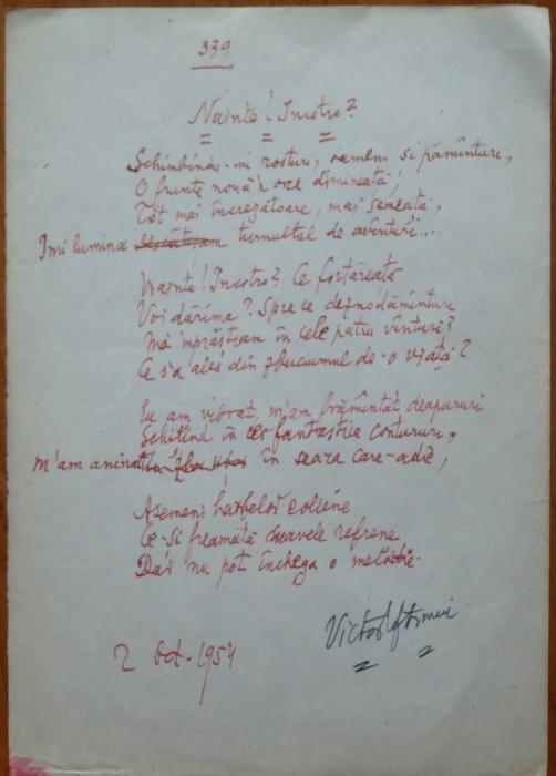 Poezie in manuscris, Victor Eftimiu; Nainte ! Incotro ?, 1954