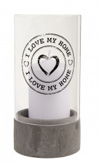 Lumanare decorativa cu suport din sticla - I love my home, 8 x 16 cm, Radar 137203 foto