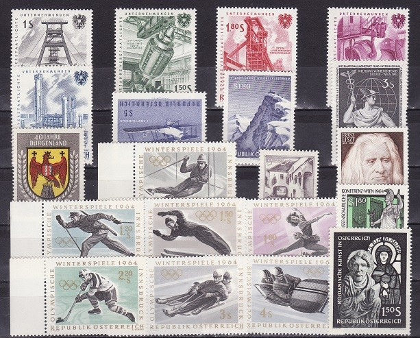 2324 - lot timbre Austria 1961-4, neuzat,perfecta stare.