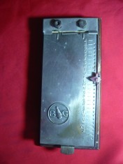 Agenda de Birou metalica , cu cursor si suport din lemn , L= 19,5 cm - vechi