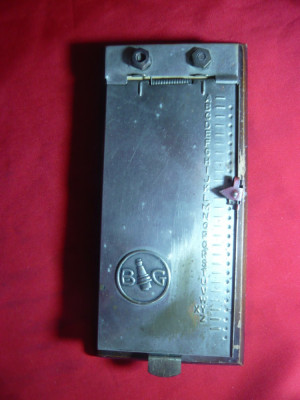 Agenda de Birou metalica , cu cursor si suport din lemn , L= 19,5 cm - vechi foto