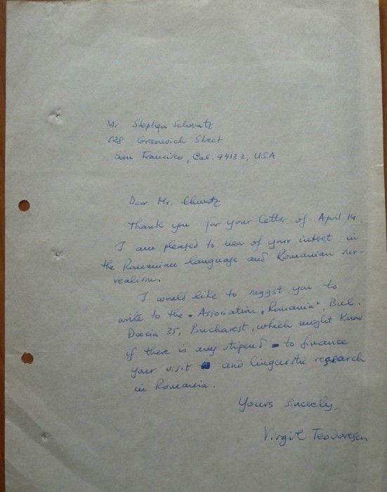 Scrisoare a scriitorului de avangarda Virgil Teodorescu, despre avangarda