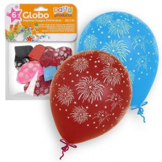 Set 6 baloane colorate asortate metalizate imprimate cu foc de artificii foto