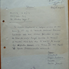 Telegrama scrisa olograf si semnata de scriitorul de avangarda Virgil Teodorescu