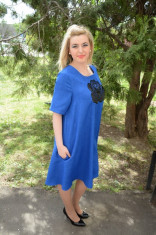 Rochie casual de culoare albastra, model evazat cu buzunare (Culoare: ALBASTRU, Marime: 42) foto