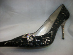 Pantof deosebit, nuanta de negru, detaliu argintiu fin (Culoare: NEGRU, Marime: 37) foto