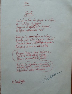 Poezie in manuscris, Victor Eftimiu; Hecate, 1954 foto
