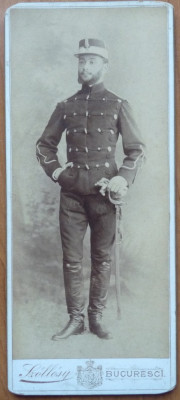Foto pe carton gros , Mihai Filitti in uniforma militara , 1891 , semnata foto
