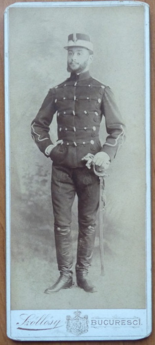 Foto pe carton gros , Mihai Filitti in uniforma militara , 1891 , semnata