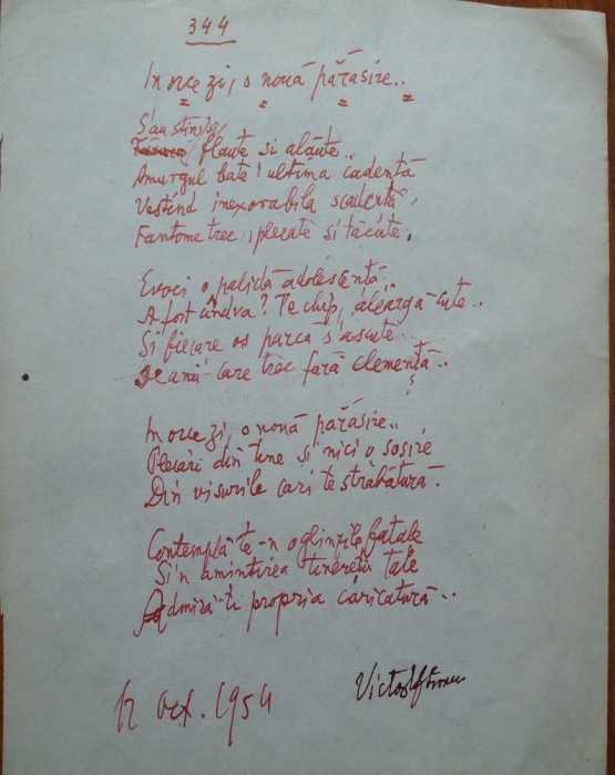 Manuscris, Victor Eftimiu; In orice zi, o noua parasire, 1954