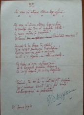 Poezie in manuscris Victor Eftimiu ; As vrea sa-ntreci eterna lege-a firii
