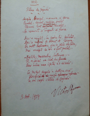 Poezie de Victor Eftimiu; Statuia de zapada, 1954 foto