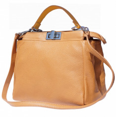 Geanta CARLA de mana si postas din piele naturala,Made in Italy, cod: 9141 CAMEL foto