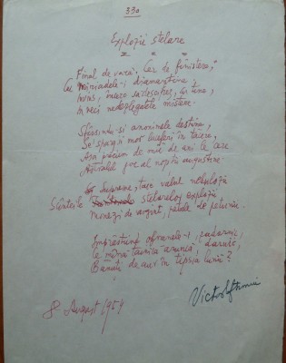 Poezie in manuscris, Victor Eftimiu; Explozii stelare, 1954 foto