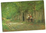 @carte postala(ilustrata)-NICOLAE GRIGORESCU-Fete lucrand la poarta, Necirculata, Printata