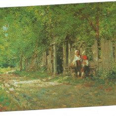 @carte postala(ilustrata)-NICOLAE GRIGORESCU-Fete lucrand la poarta