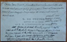 Cartea de vizita cu text scris de N. de Fonton , maestru al Curtii Impar. Rusiei foto