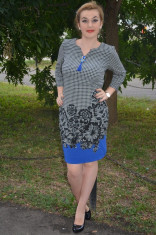 Rochie de zi, croi clasic, model scurt in nuanta de negru-albastru (Culoare: NEGRU-ALBASTRU, Marime: 42) foto