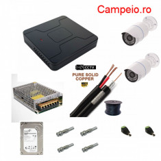 Kit complet supraveghere PEYO AHD 2 camera rezolutie HD 720P si infrarosu la 30 m, HDD 500 Gb, cablu 10 m, vizualizare pe telefon cu acces internet foto