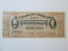 Mexic 20 Pesos 1915 Estado de Chihuahua foto