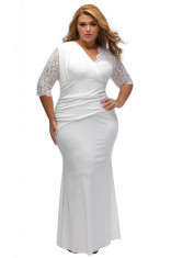 S513-2 Rochie lunga de ocazie, cu model suprapus in partea superioara si maneci din dantela - plus size foto