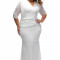 S513-2 Rochie lunga de ocazie, cu model suprapus in partea superioara si maneci din dantela - plus size