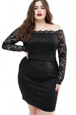 W510-1 Rochie conica eleganta, cu umerii goi si maneci din dantela florala - plus size foto