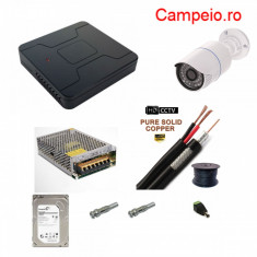 Kit complet supraveghere PEYO AHD 1 camera rezolutie HD 720P si infrarosu la 30 m, HDD 500 Gb, cablu 10 m, vizualizare pe telefon cu acces internet foto