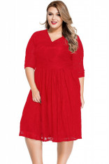 Z516-3 Rochie skater din dantela, de ocazie, cu maneci treisfert - plus size foto