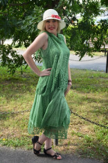 Rochie verde inchis din bumbac, masura mare, model tip costum (Culoare: VERDE INCHIS, Marime: 48) foto