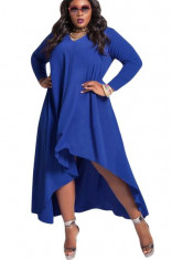 S515-4 Rochie plus size asimetrica, cu maneci lungi si decolteu in V foto