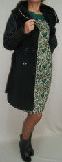 Palton negru si lung, maneci din piele ecologica matlasata (Culoare: NEGRU, Marime: XXL-44) foto