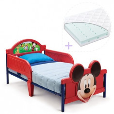 Set Pat Cu Cadru Metalic Disney Mickey Mouse 3d Si Saltea Pentru Patut Dreamily - 140 X 70 X 10 Cm foto