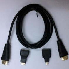 Cablu HDMI 1,5 m cu adaptoare mini si micro HDMI foto