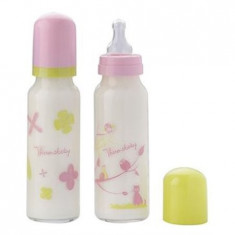 Set 2 Biberoane Din Sticla 250 Ml Tetine Silicon Roz foto