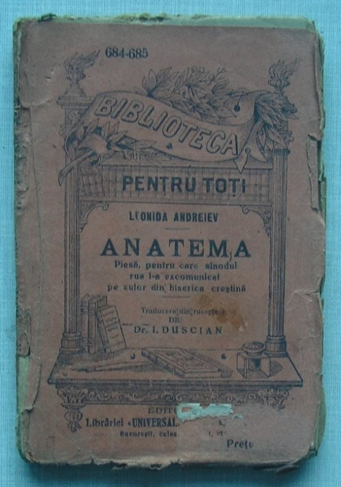 Leonida Andreiev - Anatema (carte veche, Biblioteca Pentru Toti Nr. 684-685)