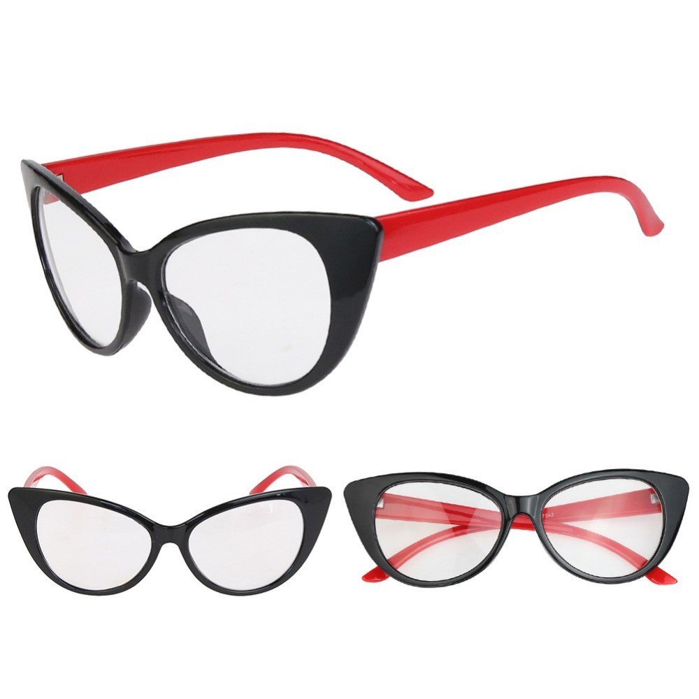 Ochelari de dama Cat Eyes classic lentila transparenta fara dioptrii NEGRU  ROSU, Ochi de pisica, Femei | Okazii.ro