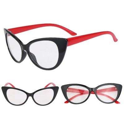 Ochelari de dama Cat Eyes classic lentila transparenta fara dioptrii NEGRU ROSU foto