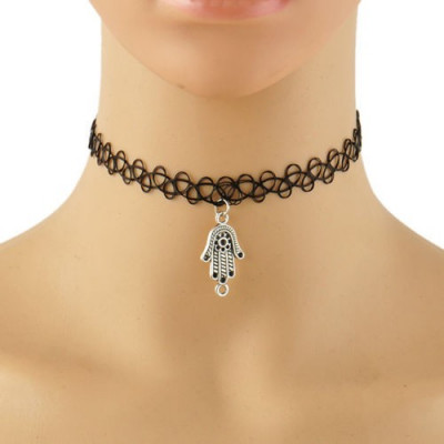 Pandantiv / Choker - Vintage / Retro / Punk Style - HAMSA HAND foto