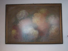 tablou mare crizanteme 93x63 cm creta cu geam semnat alice sfintescu boxa foto