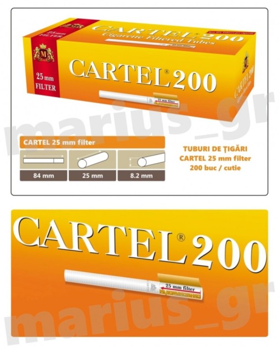 CARTEL 25 mm Filter - Pachet 10 cutii tuburi tigari x 200 buc pentru tutun CARTEL 25 mm Filter - Pachet 10 cutii tuburi tigari x 200 buc pentru tutun