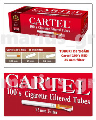 CARTEL 100&amp;#039;s RED - SUPER LONG 25 mm - Pachet 10 cutii tuburi tigari, pt tutun foto