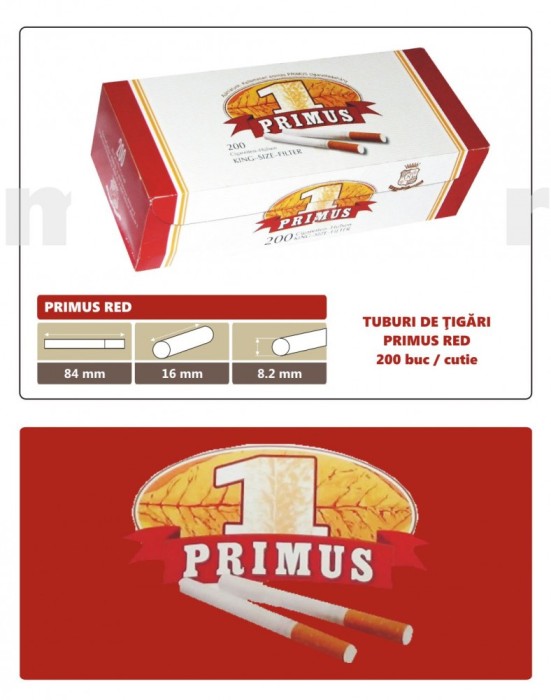 2.000 tuburi de tigari Primus RED, cu filtru rosu pentru injectat tutun