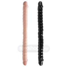 Dildouri duble - Basix Rubber Works Dong Dublu 45cm cu Striatii - culoarea Pielii foto